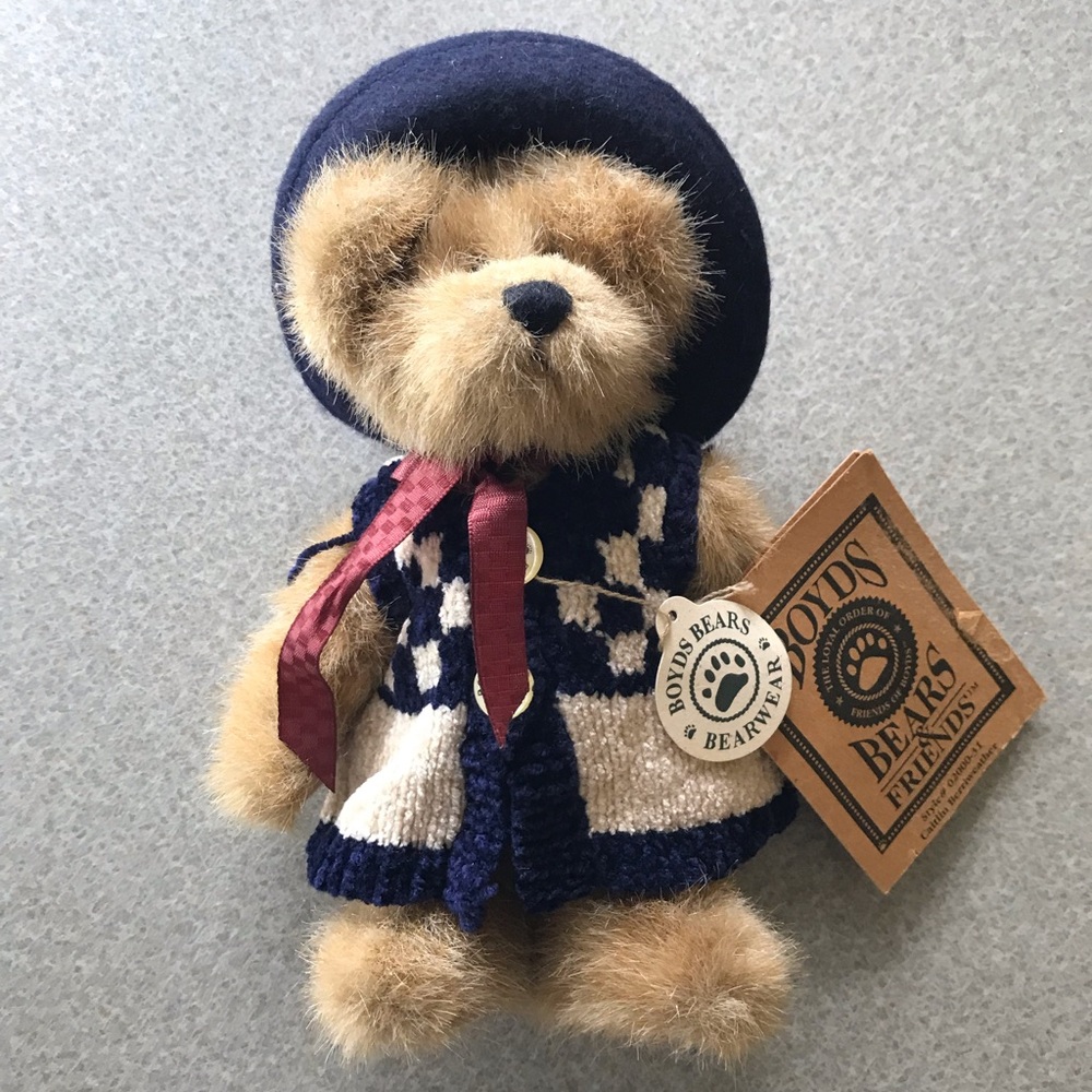 Boyds Bears Plush Bear in Navy Hat & Knitted Vest